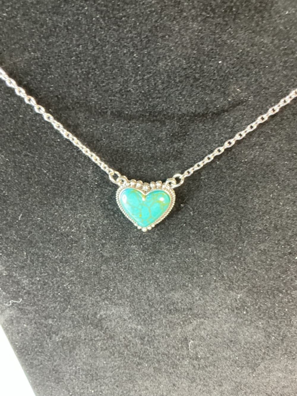 Turquoise Heart Pendant Necklace Silver Tone Dainty Chain - Thumbnail 2