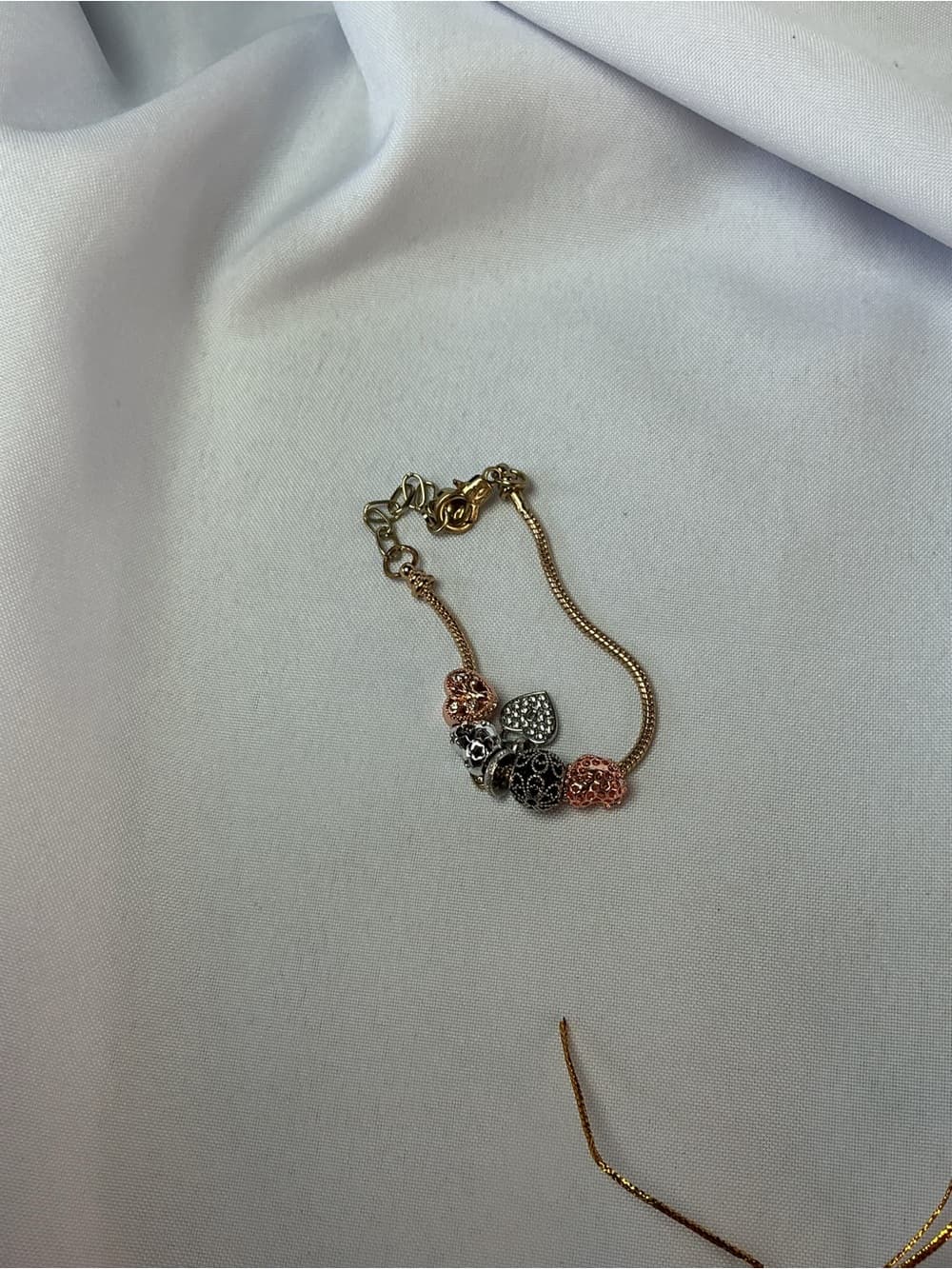 ★ Rose Gold Charm Bracelet Hearts Rhinestone European Style Beads