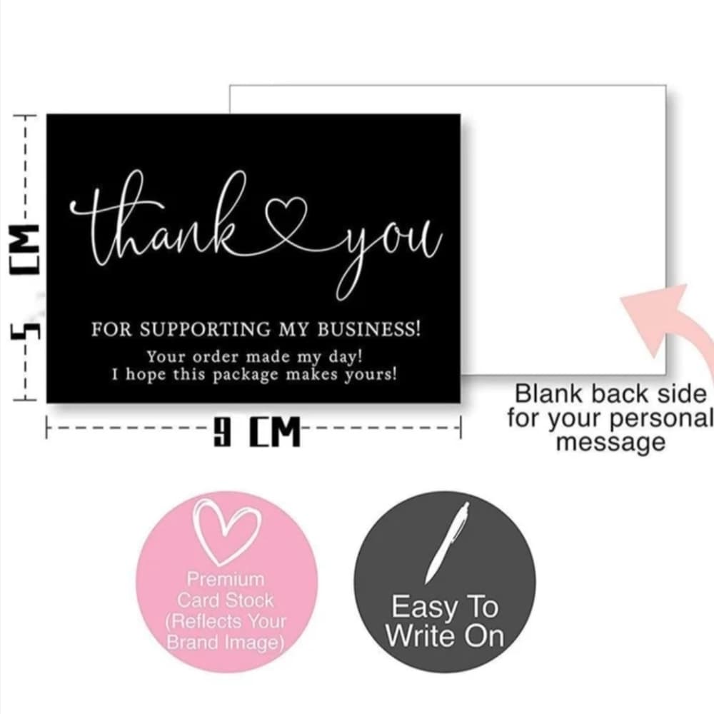 ★ 25 Black Thank You Cards Small Business Packaging Inserts Elegant - Thumbnail 2