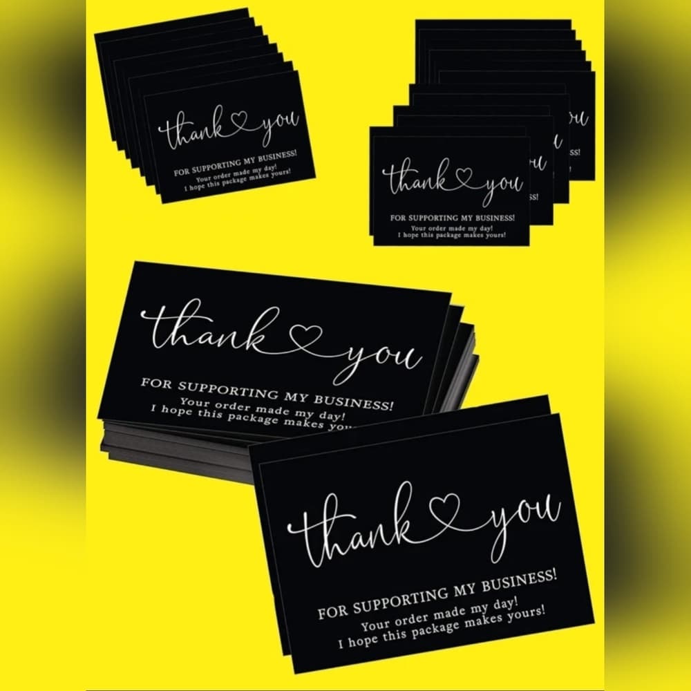 ★ 25 Black Thank You Cards Small Business Packaging Inserts Elegant - Thumbnail 3