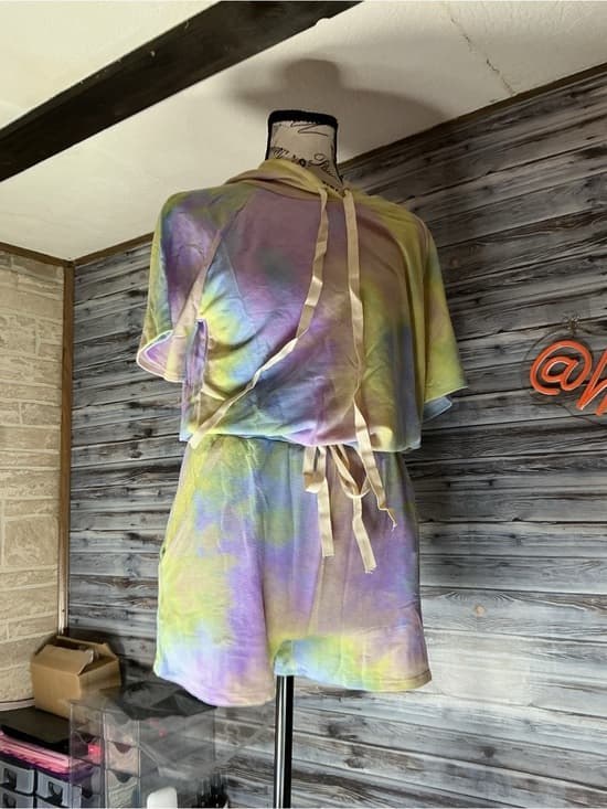 ★ Pastel Tie Dye Lounge Set Hooded Top & Shorts Cozy Chic - Thumbnail 6