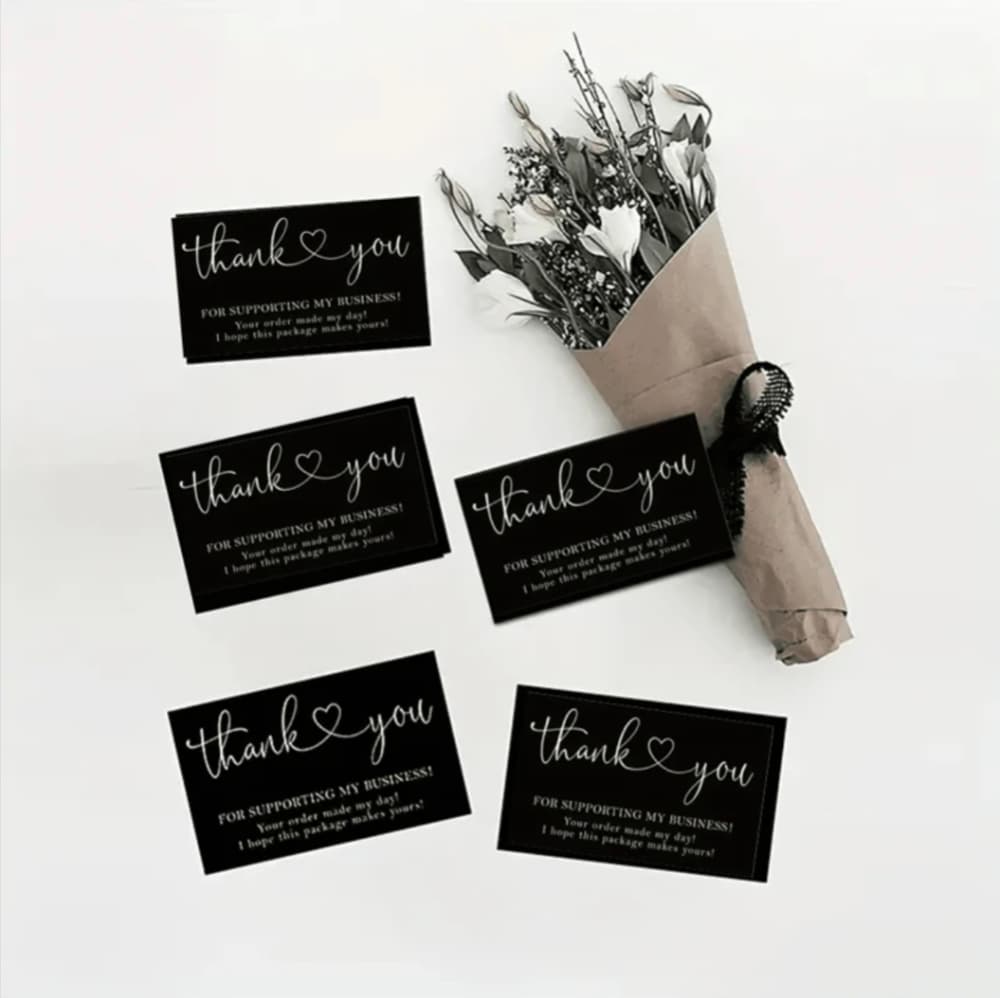 ★ 25 Black Thank You Cards Small Business Packaging Inserts Elegant - Thumbnail 5