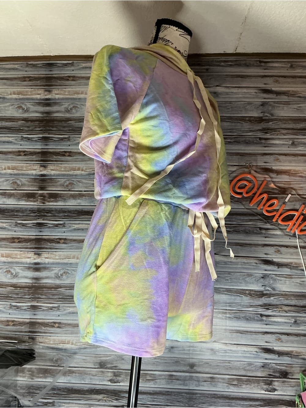 ★ Pastel Tie Dye Lounge Set Hooded Top & Shorts Cozy Chic