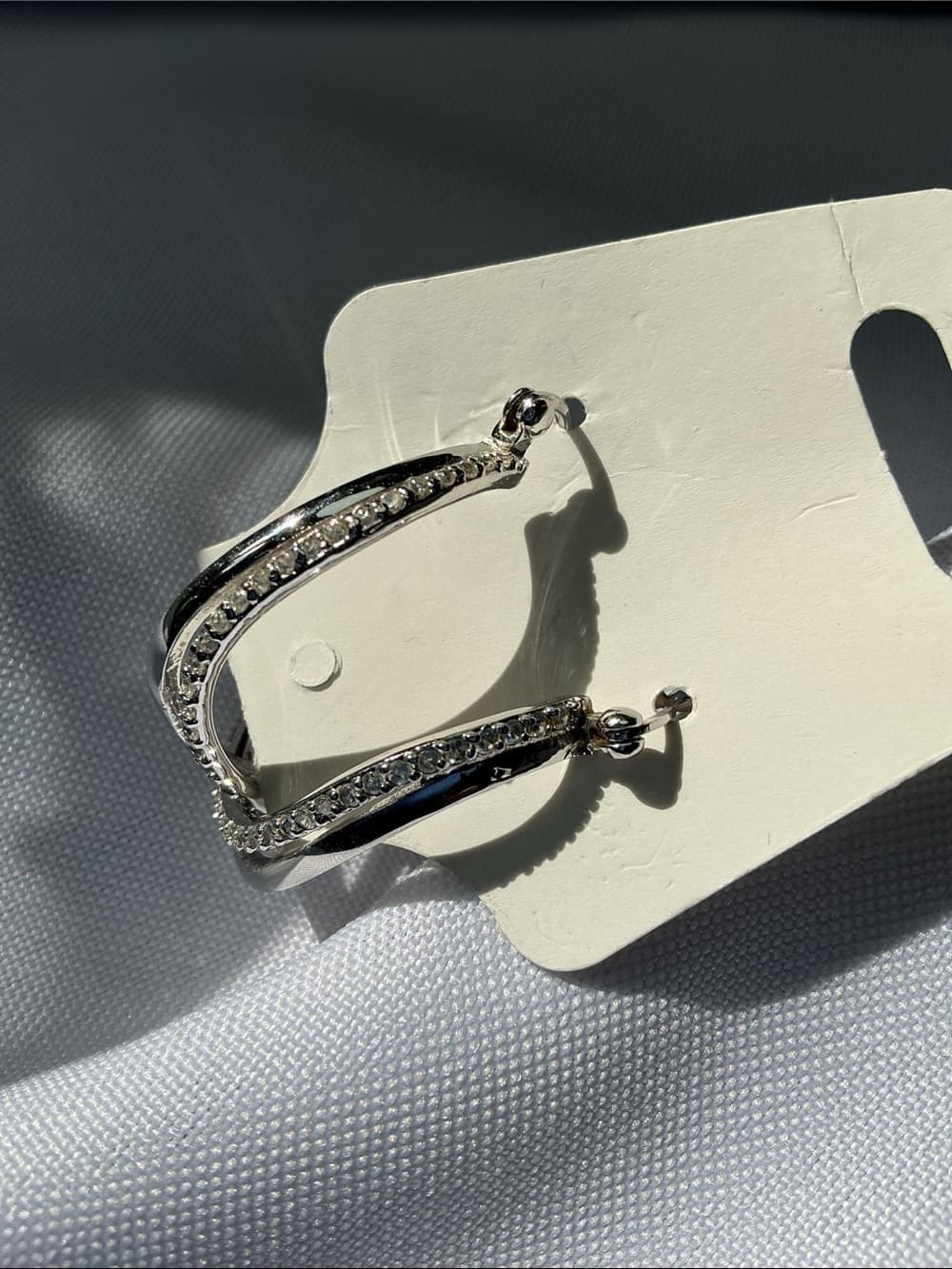 ⭐ Silver Rhinestone Hoop Earrings Classic Sparkle Glam Hoops