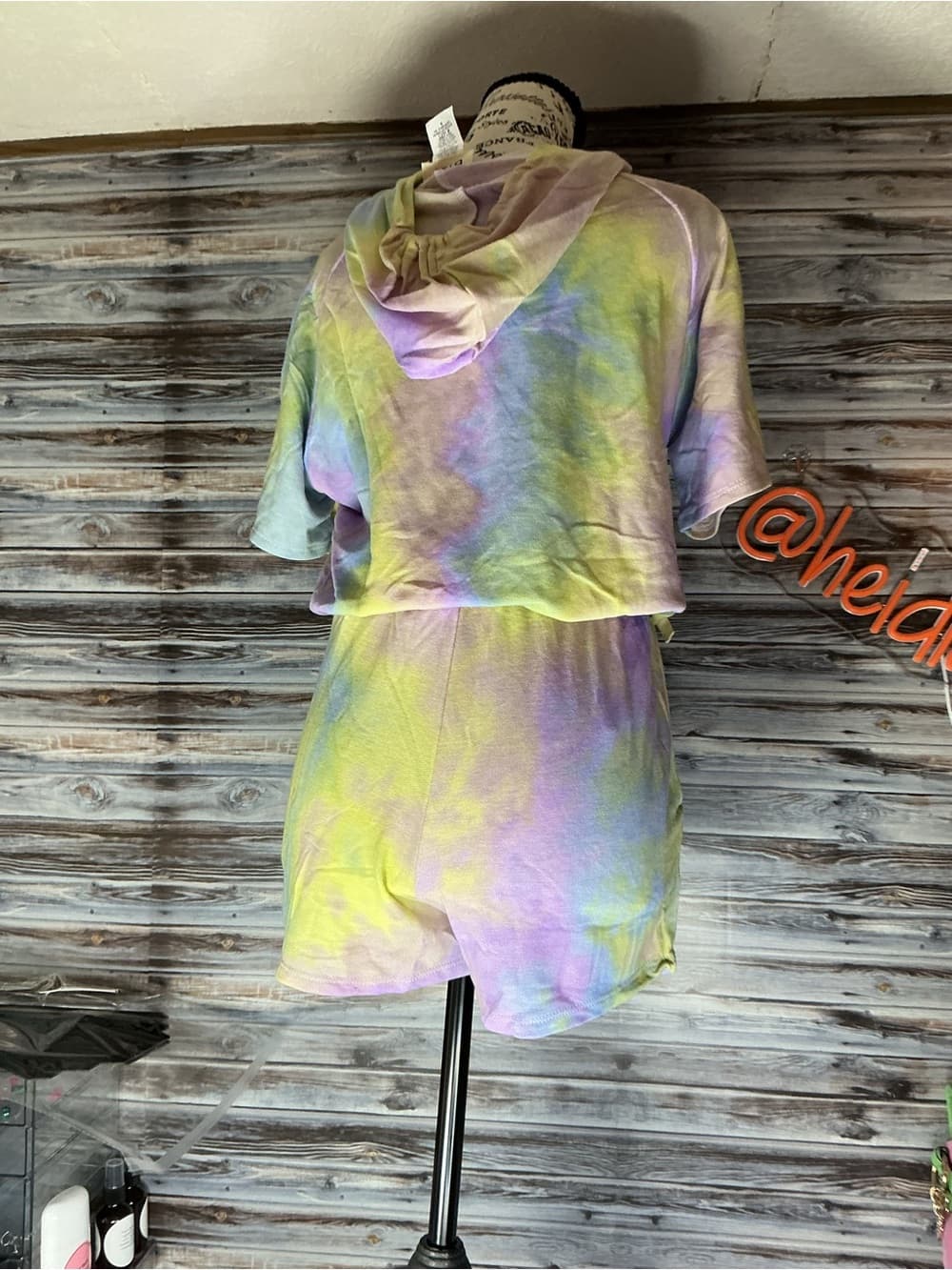 ★ Pastel Tie Dye Lounge Set Hooded Top & Shorts Cozy Chic - Thumbnail 2