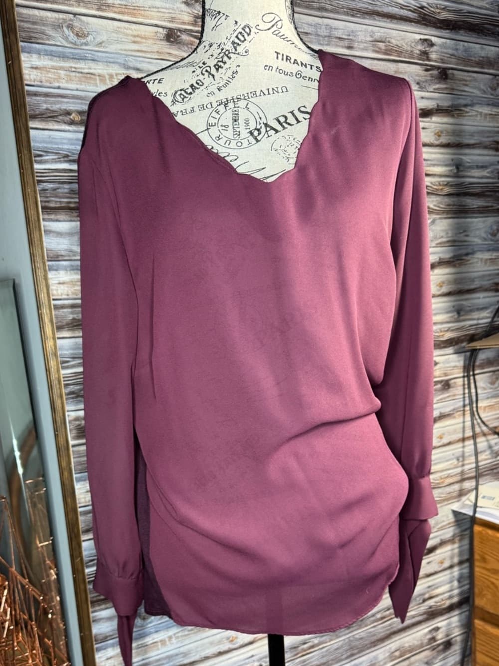 ⭐ Mauve V Neck Blouse Long Sleeve Flowy Top Women Lightweight - Thumbnail 10