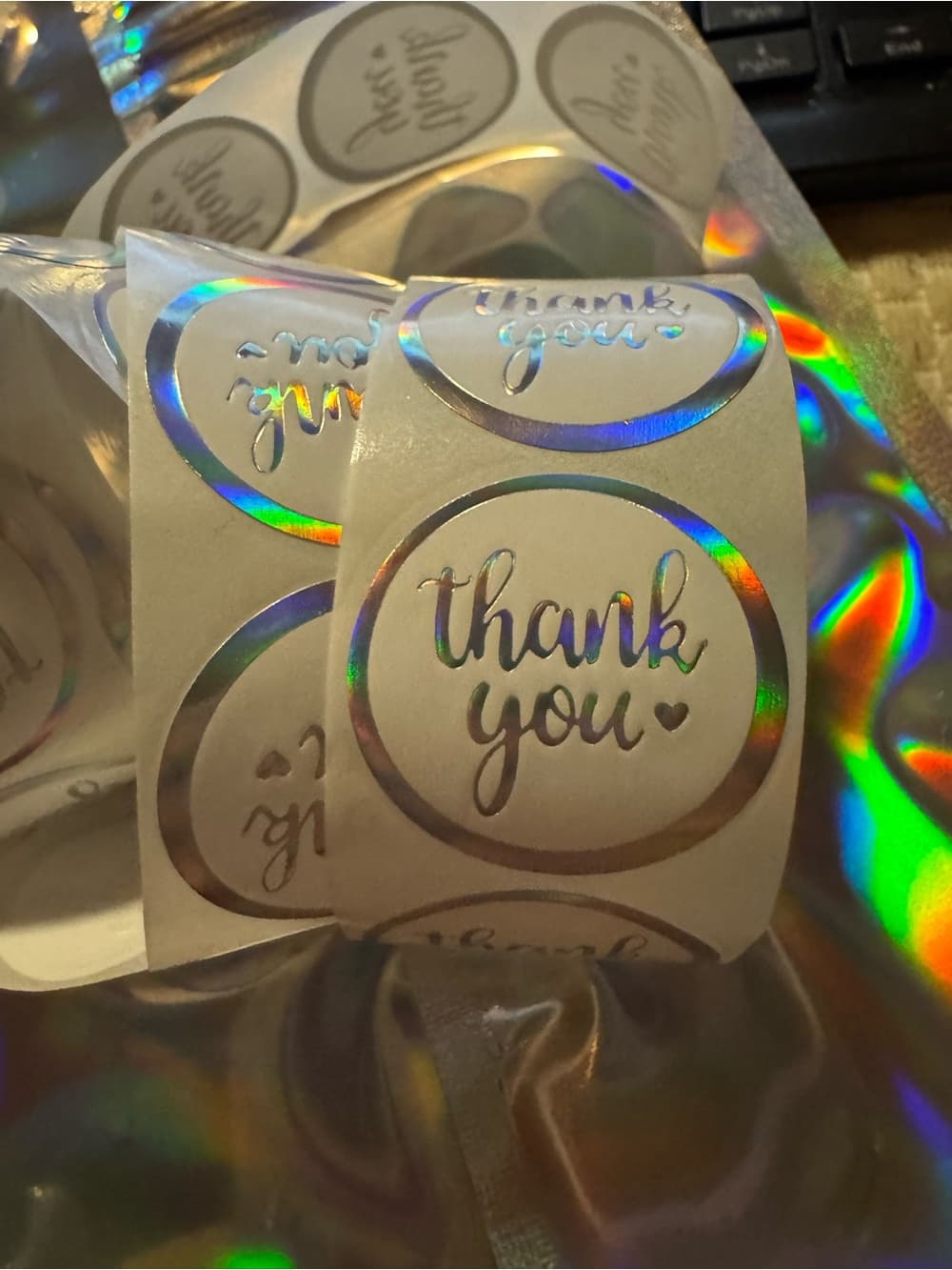 ★ 40 Silver Holographic Thank You Stickers Packaging Seals Happy Mail - Thumbnail 2