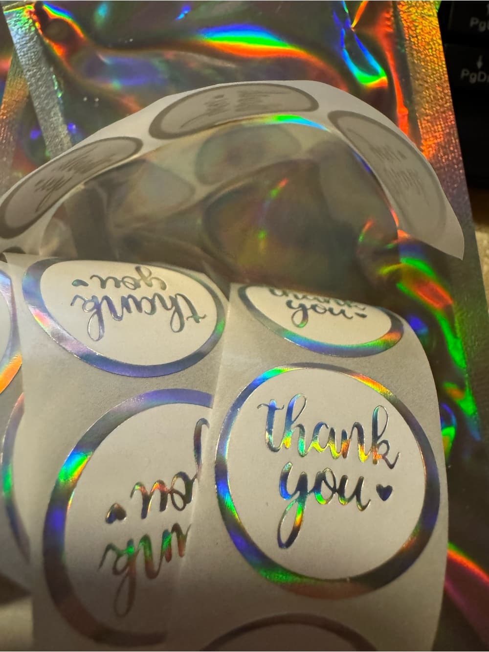 ★ 40 Silver Holographic Thank You Stickers Packaging Seals Happy Mail - Thumbnail 3