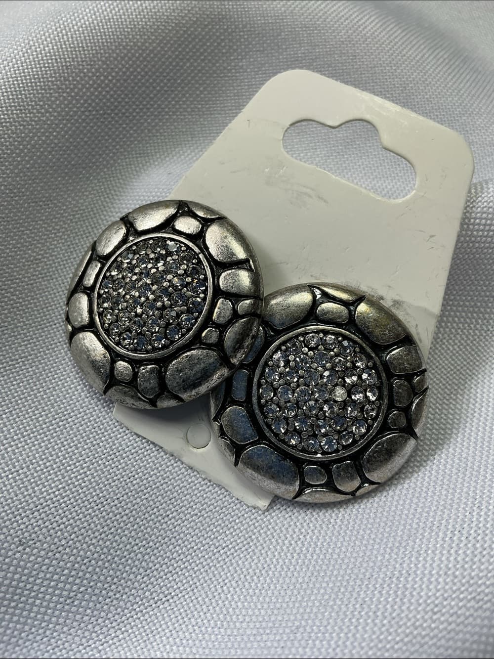 ⭐ Vintage Silver Rhinestone Statement Stud Earrings Bold Glam - Thumbnail 3