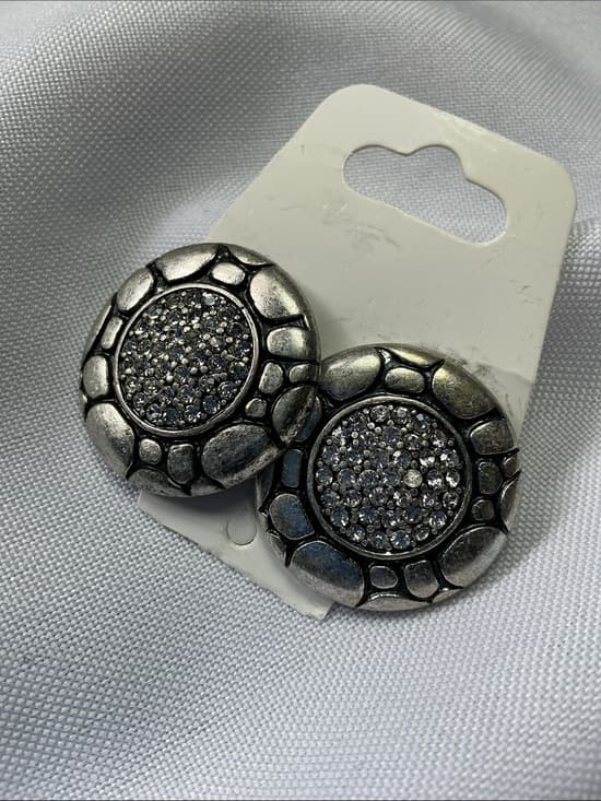 ⭐ Vintage Silver Rhinestone Statement Stud Earrings Bold Glam - Thumbnail 4