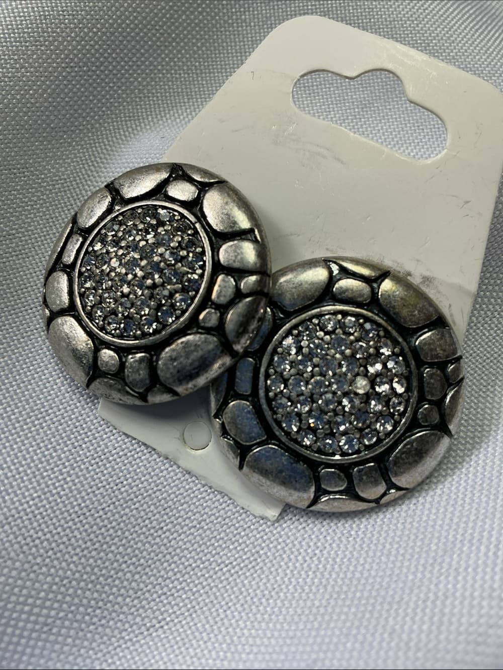 ⭐ Vintage Silver Rhinestone Statement Stud Earrings Bold Glam