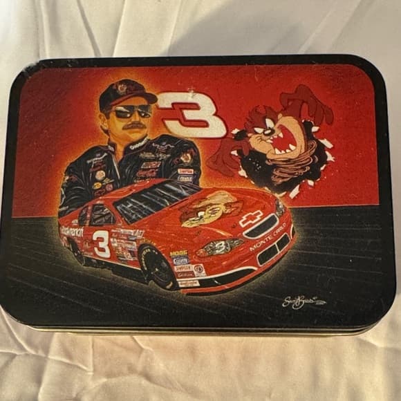 Red NASCAR Tin Box with Cartoon Design. - Thumbnail 8