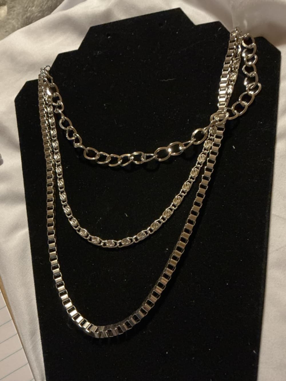 Silver Tone Layered Chain Necklace Multi Chain Minimalist Stack - Thumbnail 3