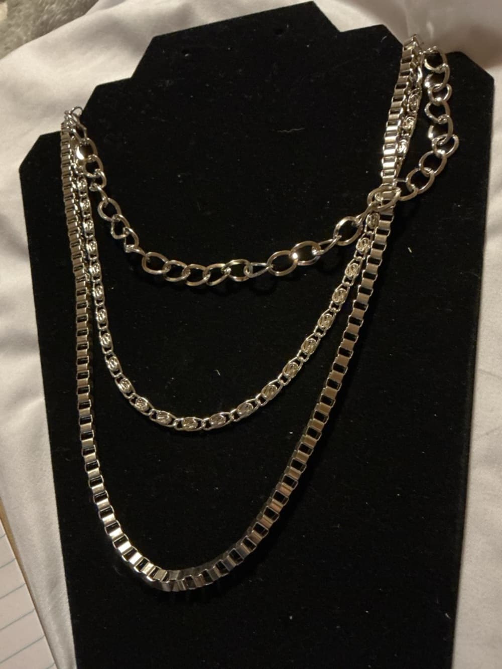 Silver Tone Layered Chain Necklace Multi Chain Minimalist Stack - Thumbnail 4