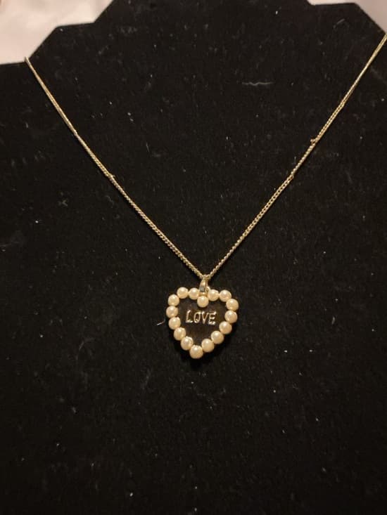 Gold Tone Heart LOVE Pendant Necklace Faux Pearl Romantic Cute - Thumbnail 4
