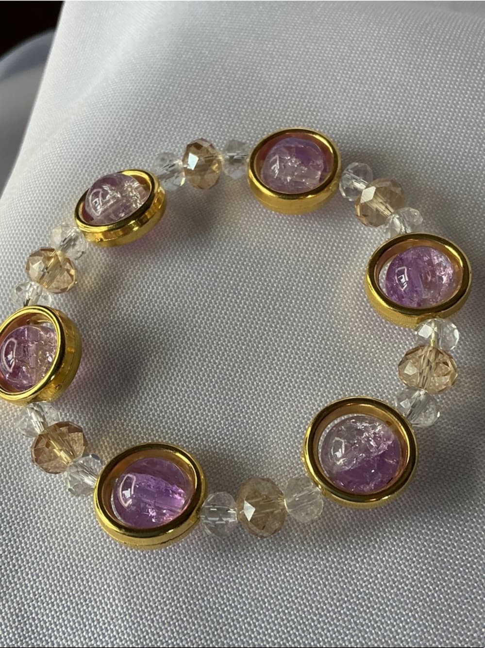 ⭐️Purple Gold Beaded Stretch Bracelet Crystal Accent Statement