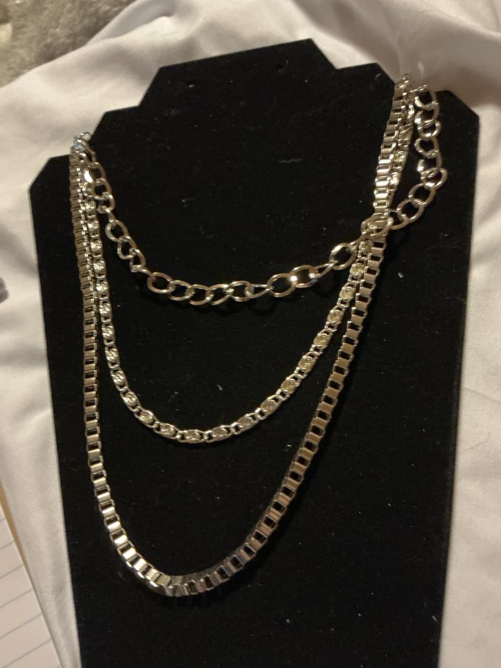 Silver Tone Layered Chain Necklace Multi Chain Minimalist Stack