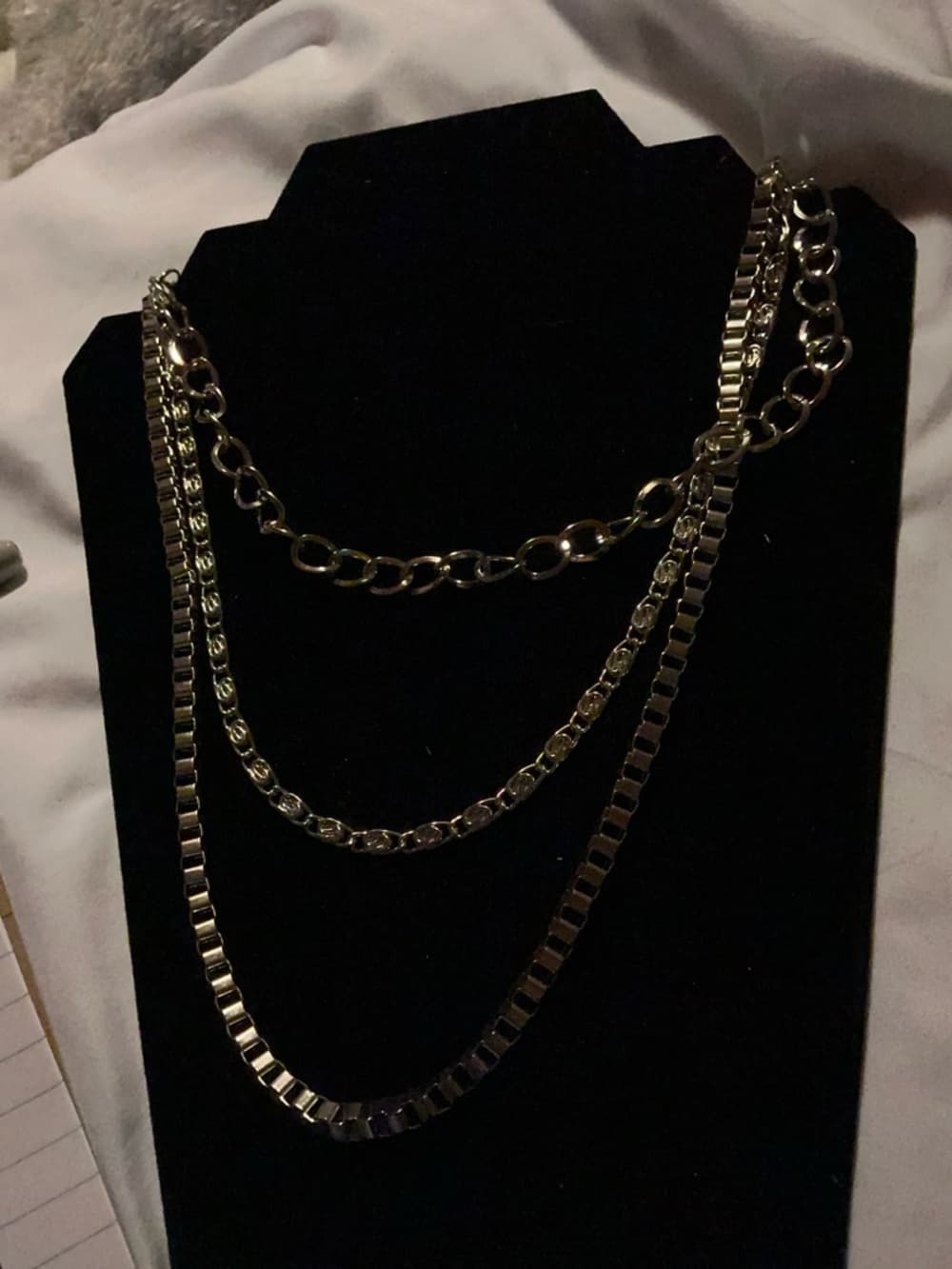 Silver Tone Layered Chain Necklace Multi Chain Minimalist Stack - Thumbnail 5