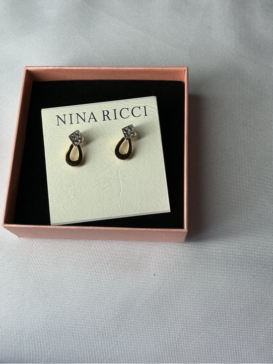 ⭐ Nina Ricci Gold Tone Drop Earrings Rhinestone Tortoise Designer Vintage Chic - Thumbnail 7