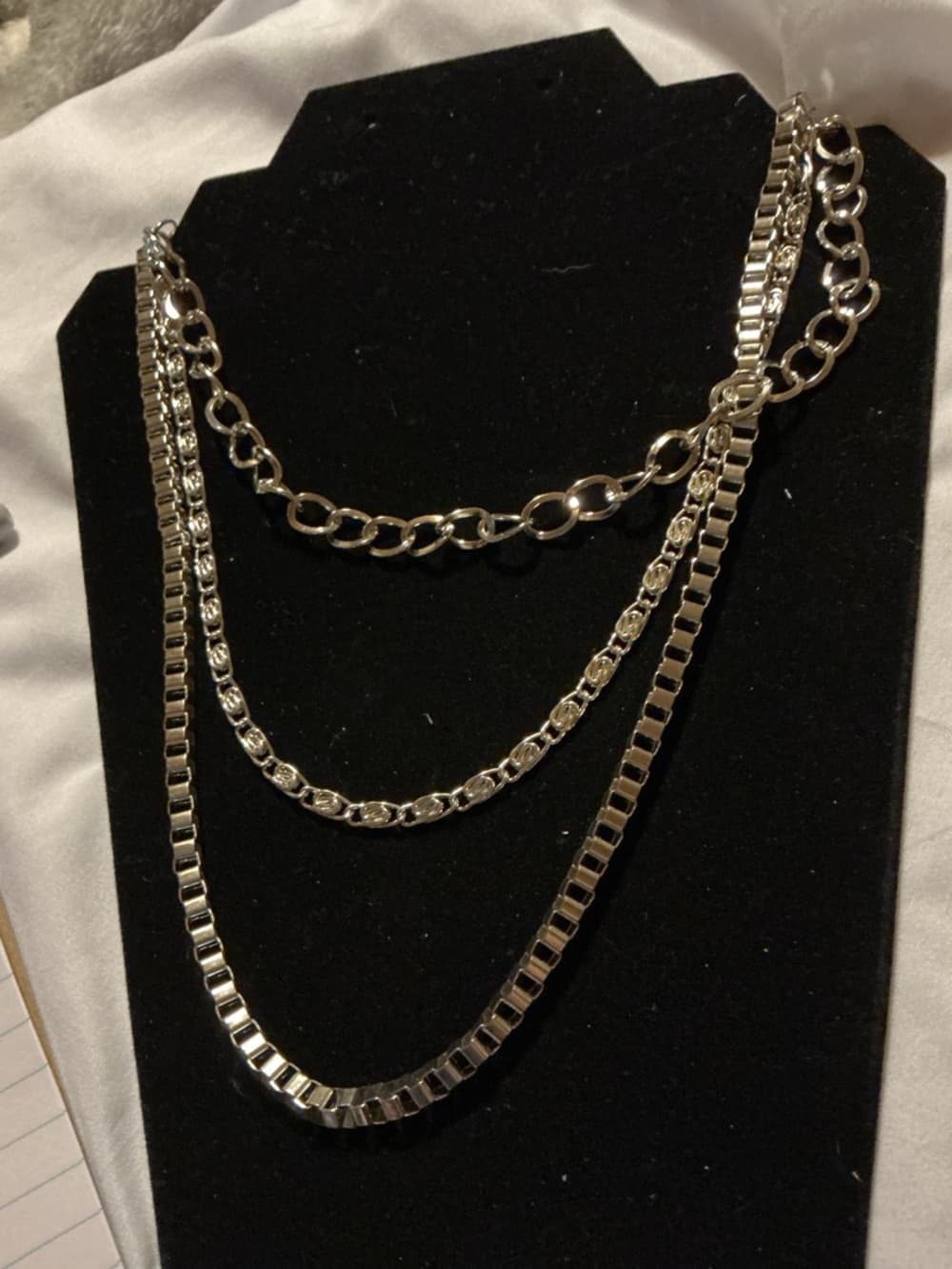 Silver Tone Layered Chain Necklace Multi Chain Minimalist Stack - Thumbnail 2