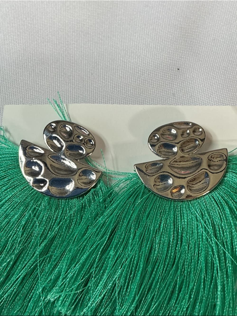 ★ Teal Tassel Earrings & Silver Tone Stretch Bracelet Set - Thumbnail 2