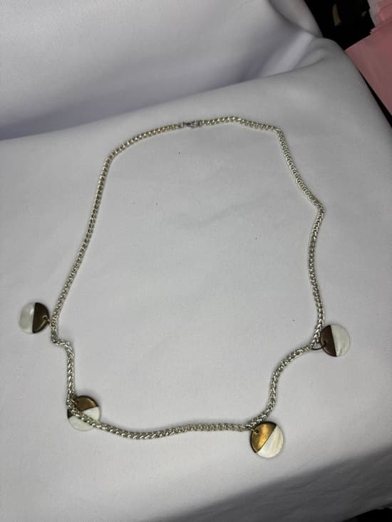 Modern Pendant Necklace Silver Tone Mixed Metal Shell Disc Neckla - Thumbnail 8