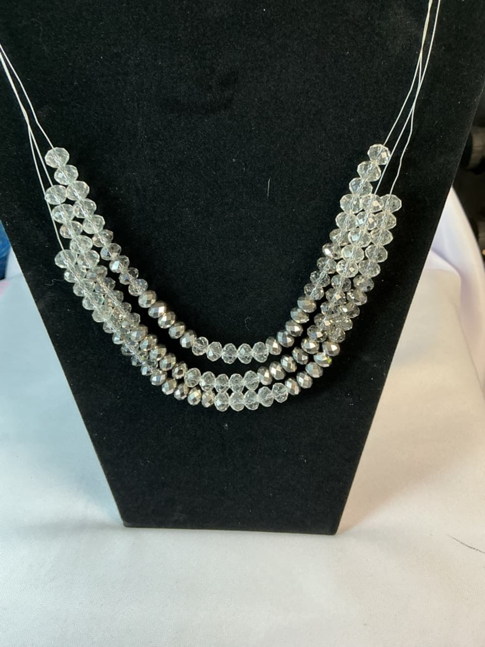 ★ Layered Crystal Beaded Necklace Silver Gray Statement Jewelry - Thumbnail 2