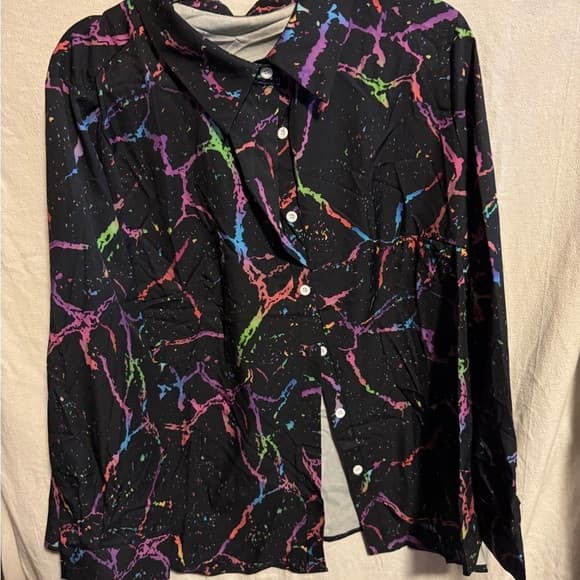 Colorful Splatter Button-Up Shirt - Thumbnail 6