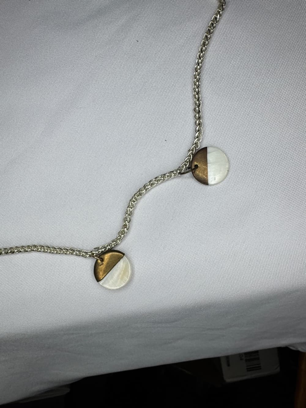 Modern Pendant Necklace Silver Tone Mixed Metal Shell Disc Neckla - Thumbnail 4