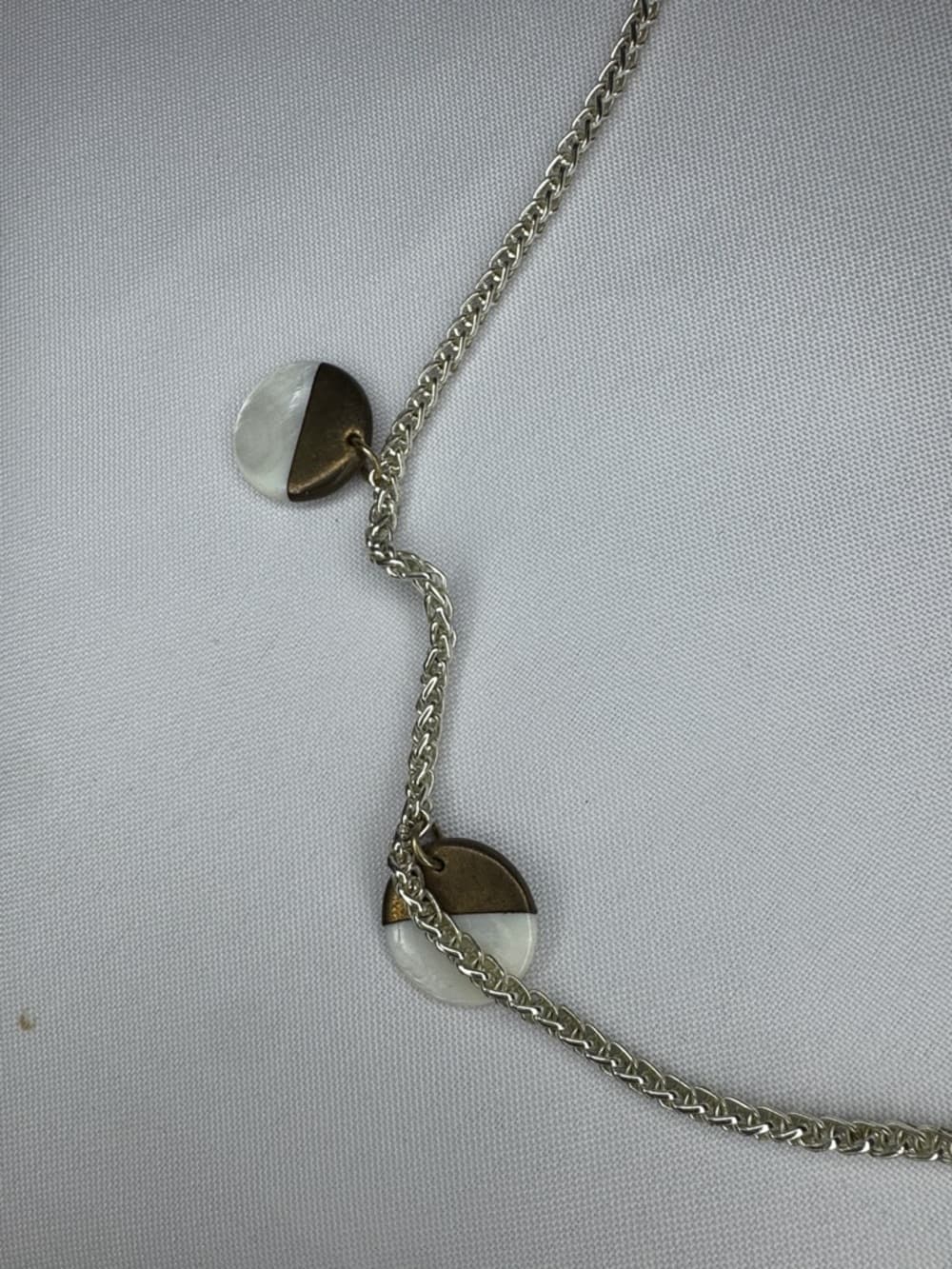 Modern Pendant Necklace Silver Tone Mixed Metal Shell Disc Neckla - Thumbnail 3