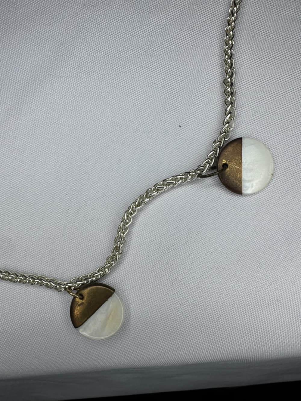 Modern Pendant Necklace Silver Tone Mixed Metal Shell Disc Neckla