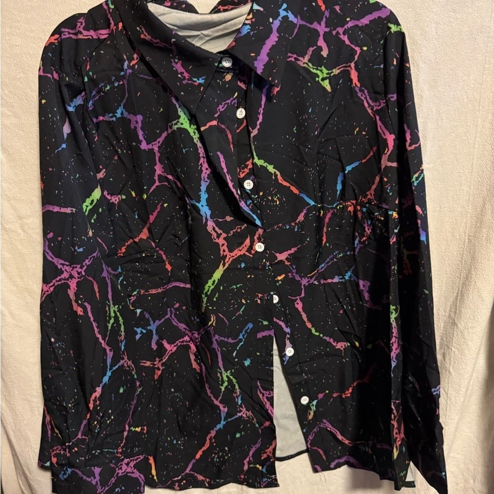 Colorful Splatter Button-Up Shirt - Thumbnail 5