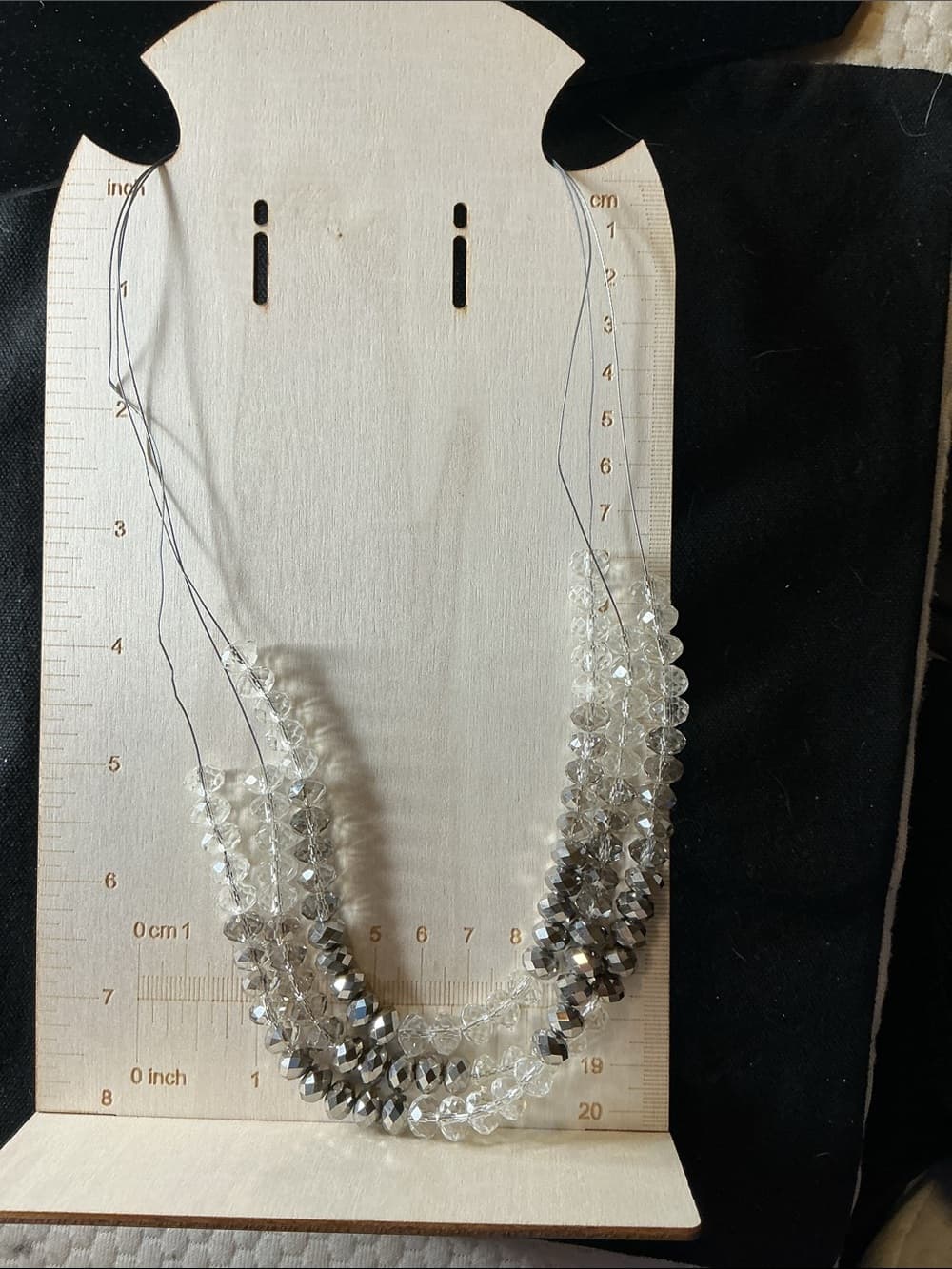 ★ Layered Crystal Beaded Necklace Silver Gray Statement Jewelry - Thumbnail 4