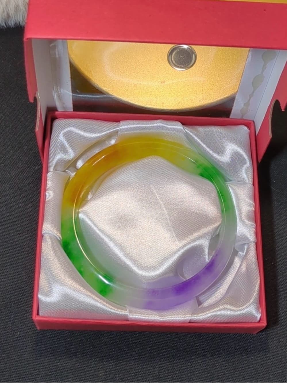 ⭐ Rainbow Frosted Jade Style Bangle Bracelet Colorful Statement Cuff - Thumbnail 3
