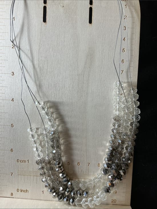 ★ Layered Crystal Beaded Necklace Silver Gray Statement Jewelry - Thumbnail 6