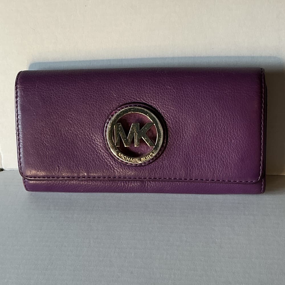 ★ Michael Kors Purple Leather Wallet Organizer Clutch MK Logo - Thumbnail 13