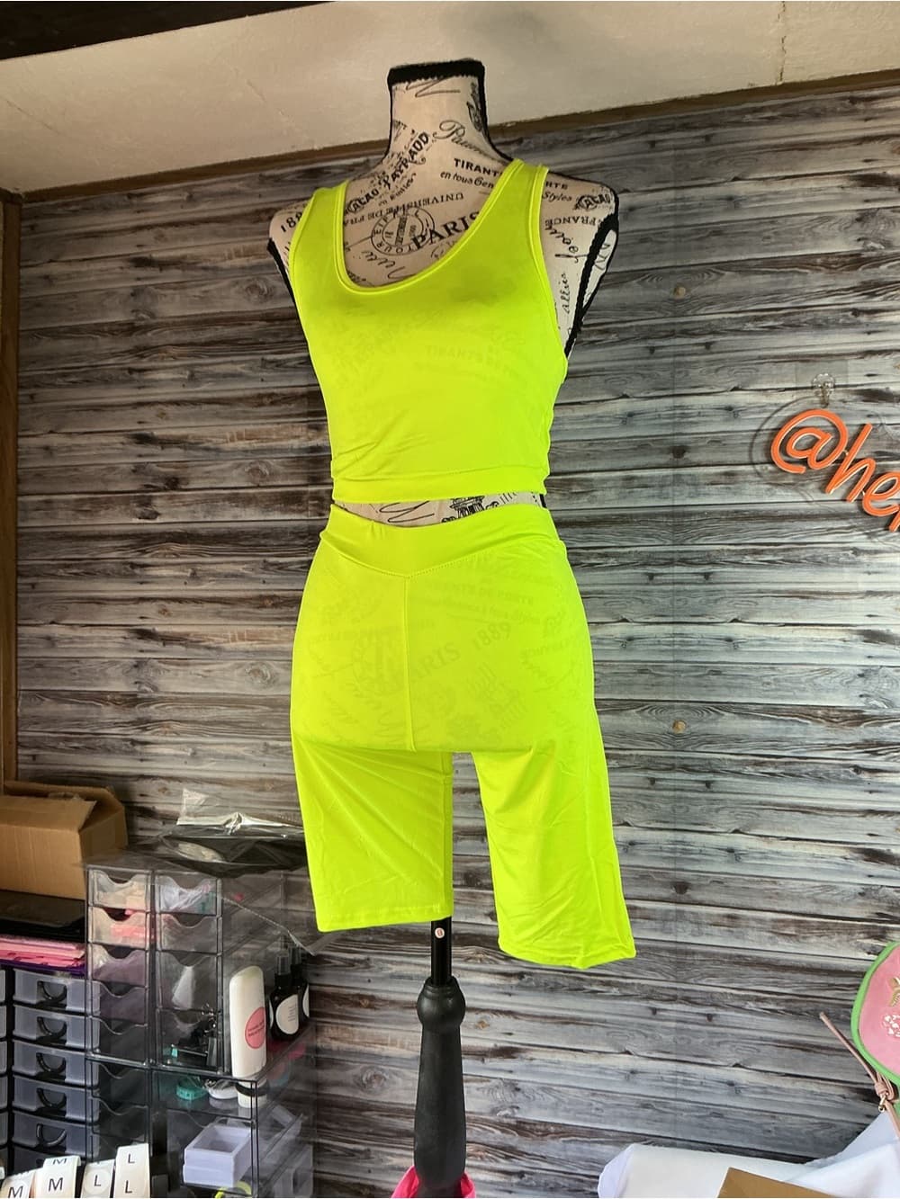 ⭐ Neon Yellow Racerback Biker Short Set Two Piece Lounge Outfit