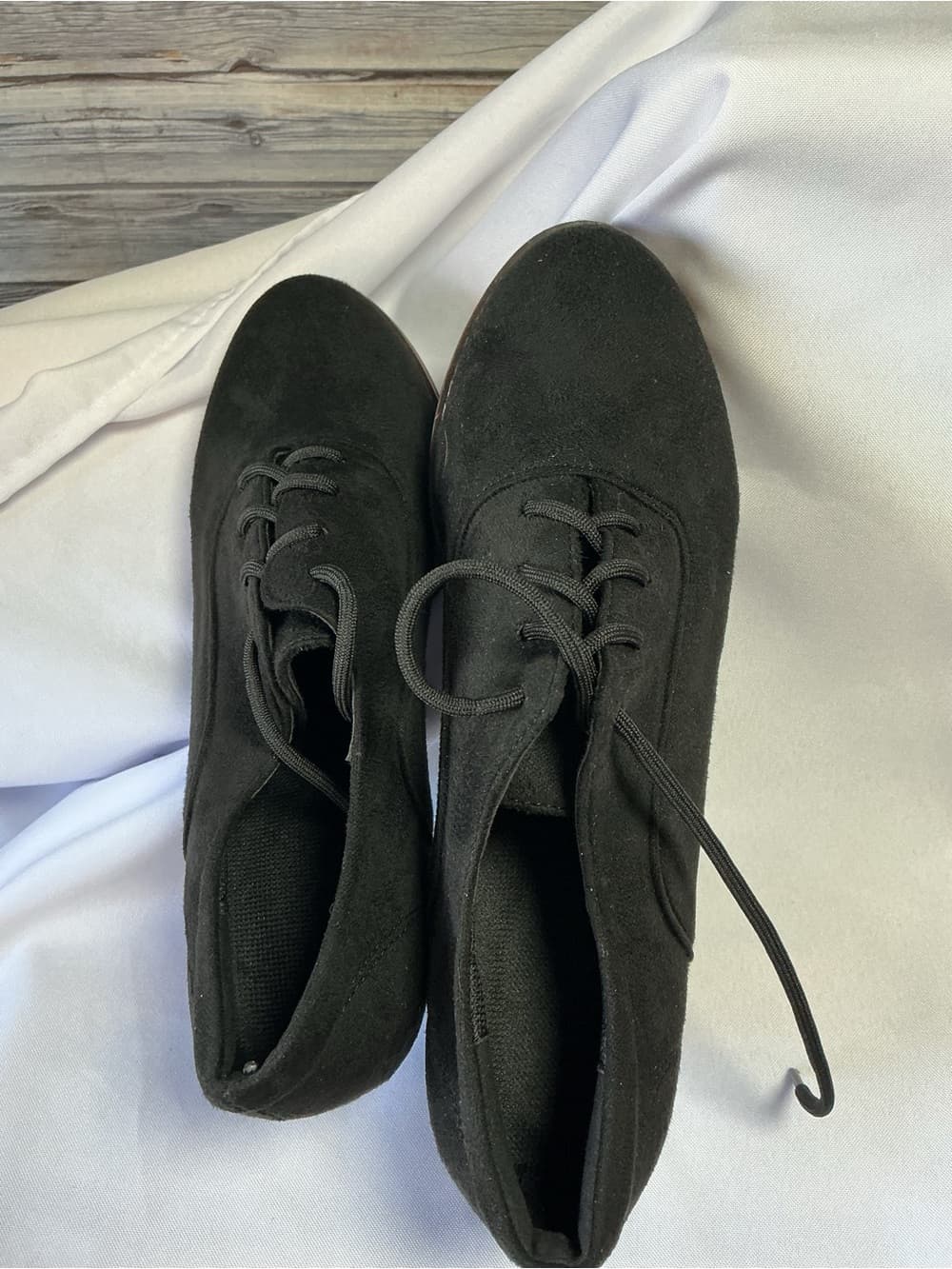 Black Faux Suede Lace Up Oxford Block Heel Shoes Women’s US 10-10.5 - Thumbnail 10