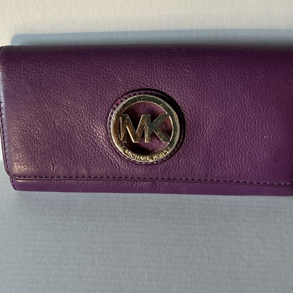 ★ Michael Kors Purple Leather Wallet Organizer Clutch MK Logo
