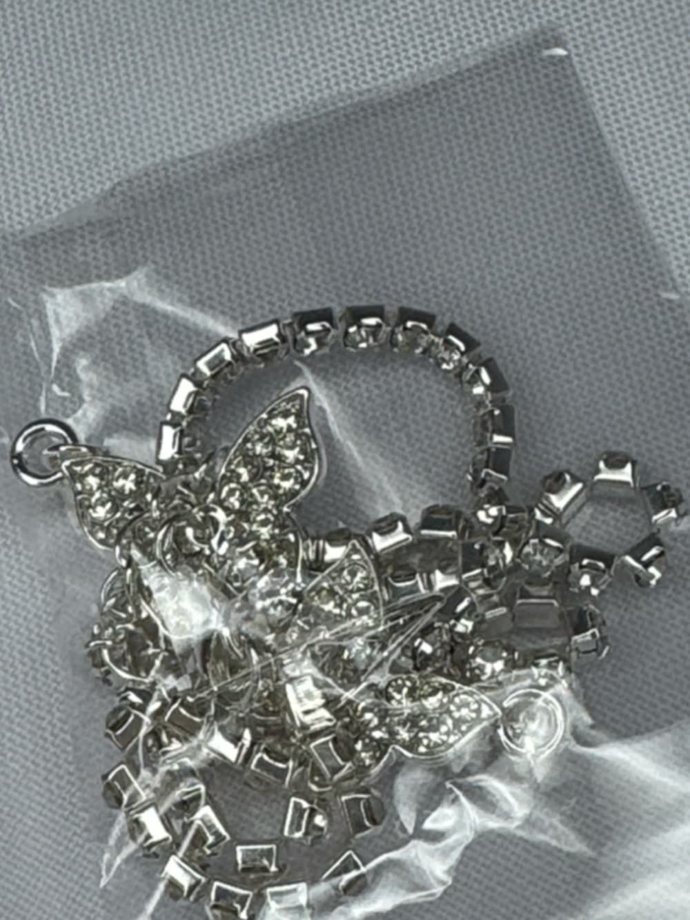 Rhinestone Butterfly Jewelry Set Necklace Bracelet Earrings Silver - Thumbnail 5