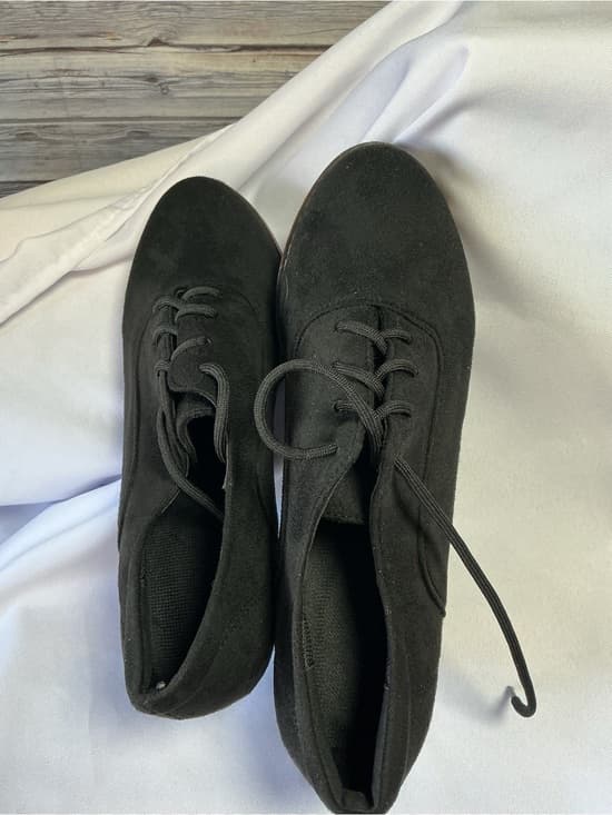 Black Faux Suede Lace Up Oxford Block Heel Shoes Women’s US 10-10.5 - Thumbnail 11