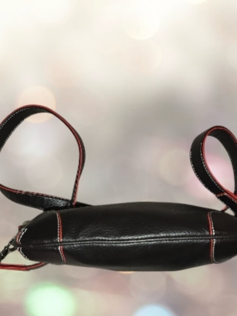 ⭐ Tommy Hilfiger Black Pebbled Hobo Bag Red Trim Shoulder Purse - Thumbnail 2