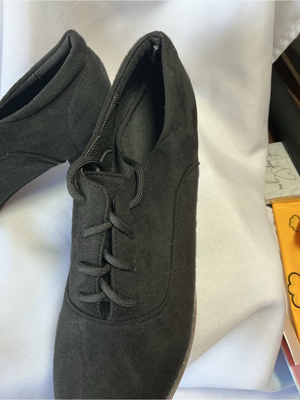 Black Faux Suede Lace Up Oxford Block Heel Shoes Women’s US 10-10.5 - Thumbnail 3