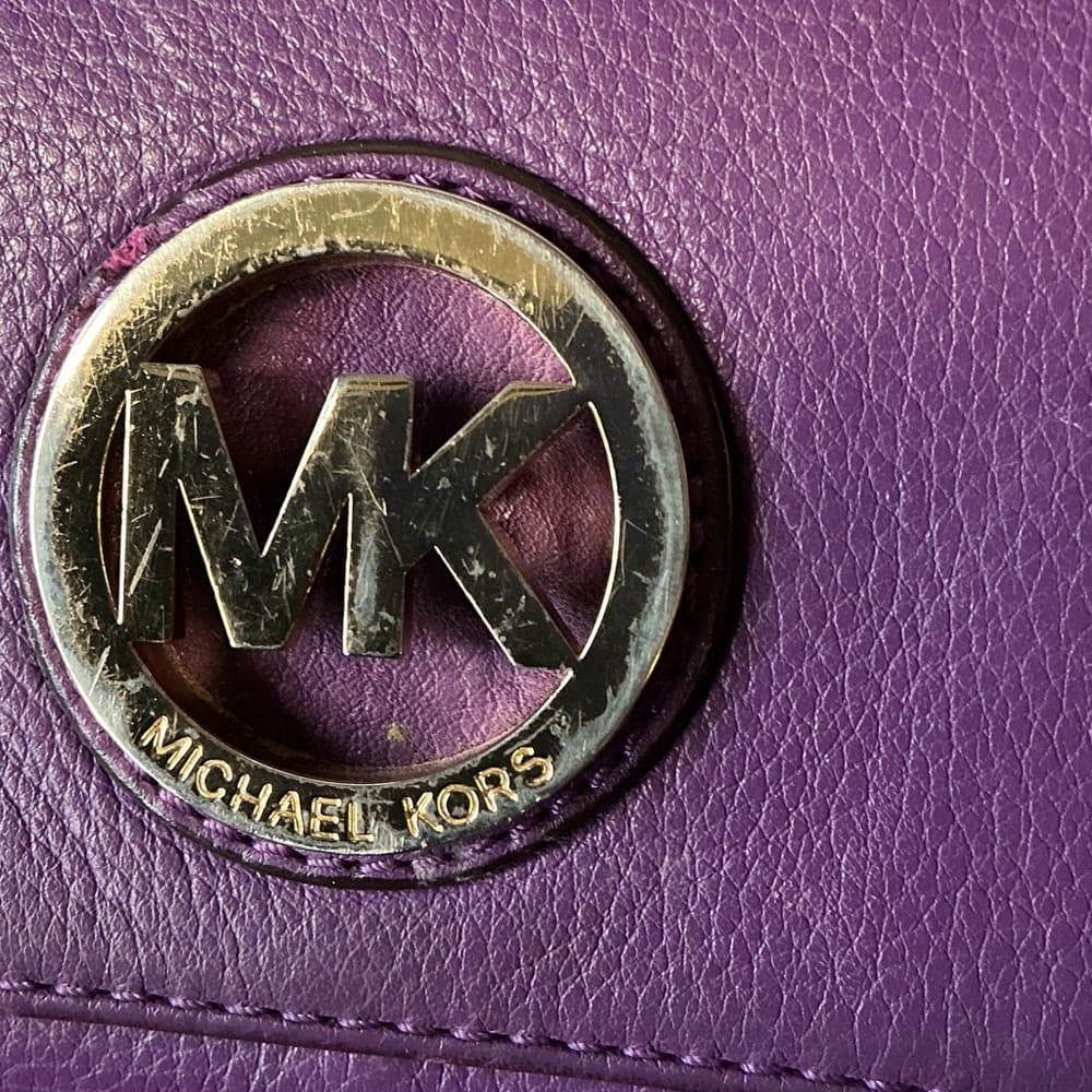 ★ Michael Kors Purple Leather Wallet Organizer Clutch MK Logo - Thumbnail 6