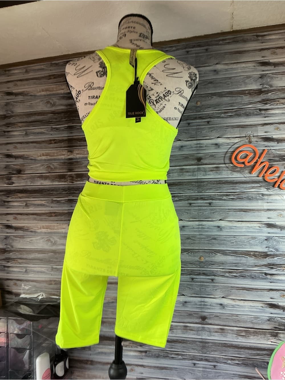 ⭐ Neon Yellow Racerback Biker Short Set Two Piece Lounge Outfit - Thumbnail 3