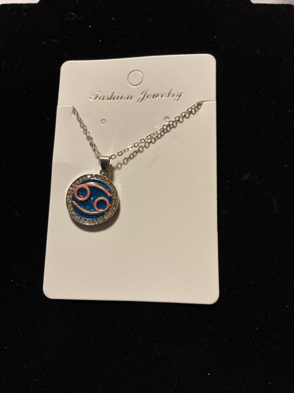 ★ Cancer Zodiac Blue Opal Pendant Necklace Celestial Astrology Charm