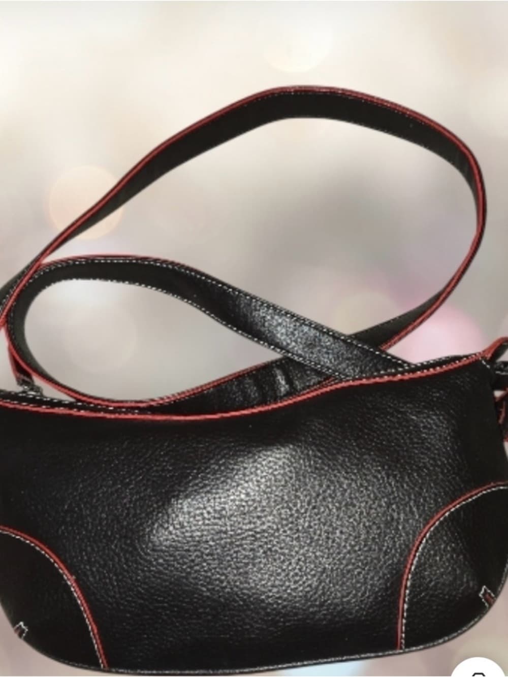 ⭐ Tommy Hilfiger Black Pebbled Hobo Bag Red Trim Shoulder Purse