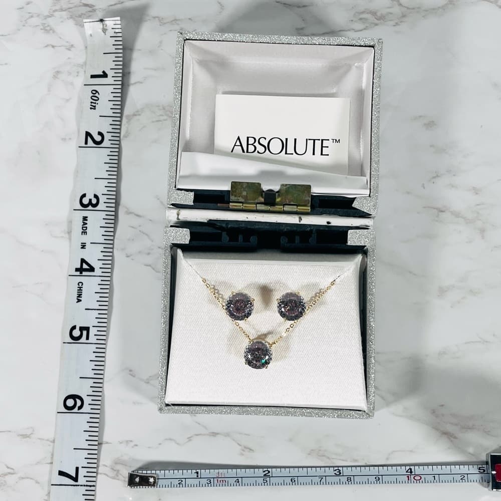 ⭐️A Absolute CZ Jewelry Set Gold Tone Necklace & Stud Earrings - Thumbnail 5