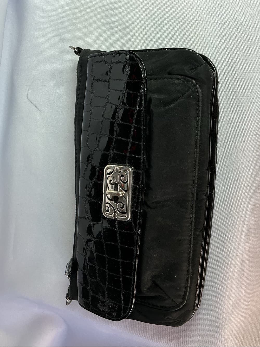 ★ Brighton Black Patent Croc Embossed Organizer Crossbody Wallet Bag - Thumbnail 9