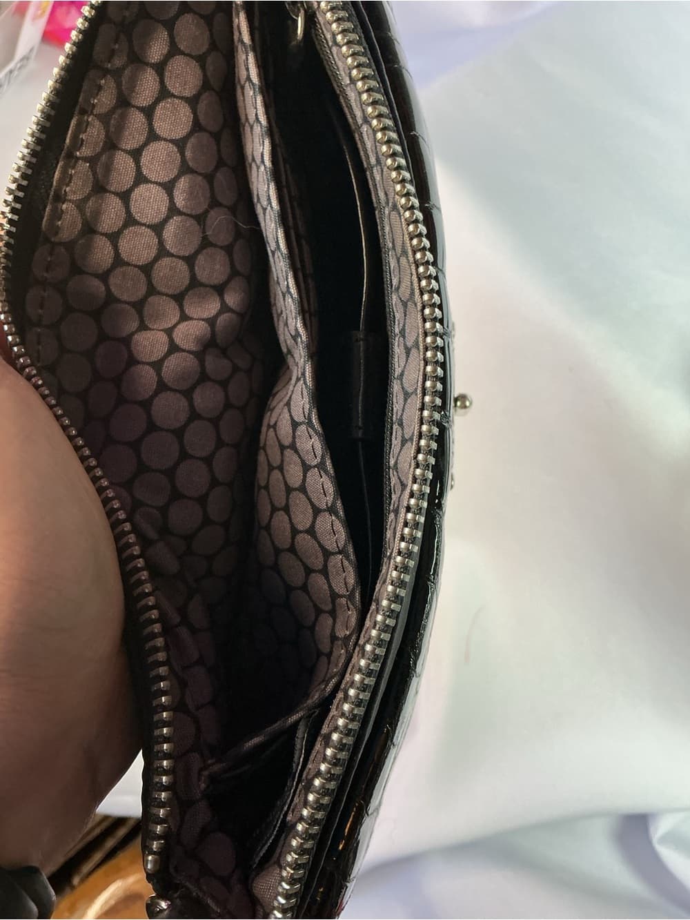 ★ Brighton Black Patent Croc Embossed Organizer Crossbody Wallet Bag - Thumbnail 3